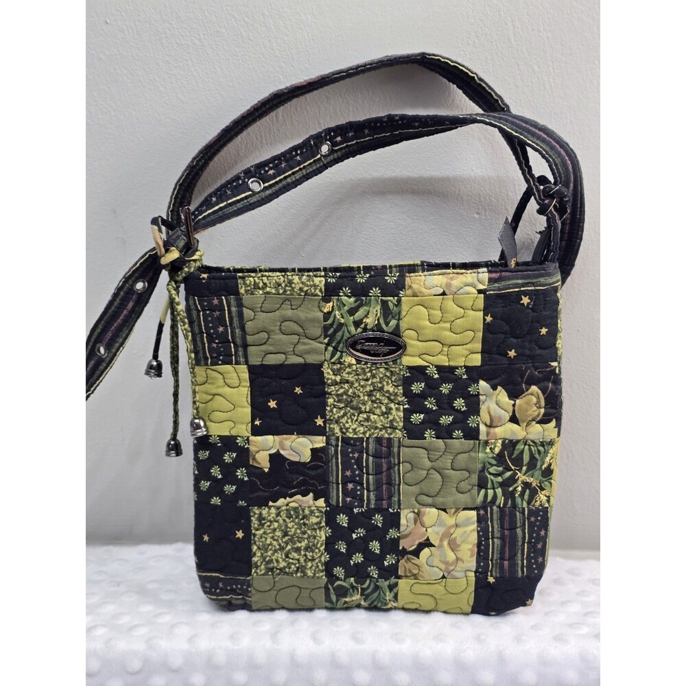 Donna Sharp Quilted Patchwork Crossbody Purse Bag Green Black Zipper Adjustable